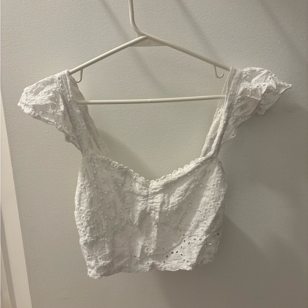 White floral cut-out crop
